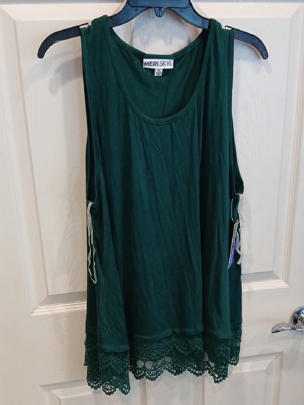 Meri Skye Forest Green Lace-Hem Tank Top